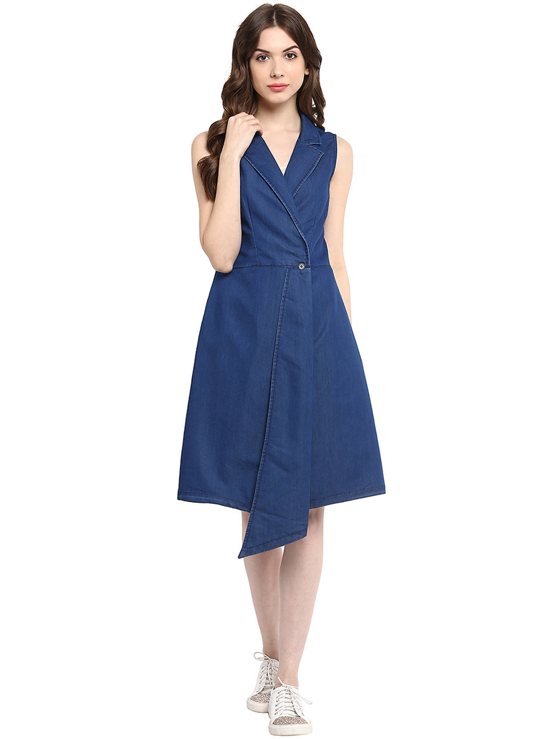 Women's Blue Denim Wrap Dress with Flap - StyleStone Blackbeads Women's Blue Denim Wrap Dress with Flap - StyleStone Blackbeads