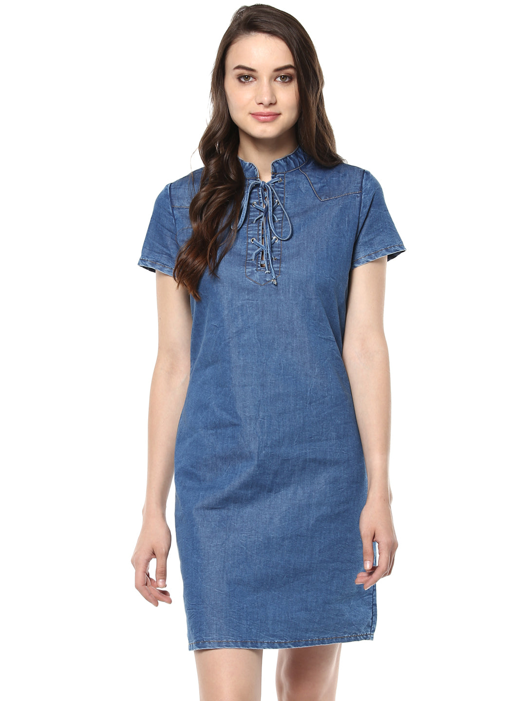 white christmas dresses Women's Denim Lace Up Dress