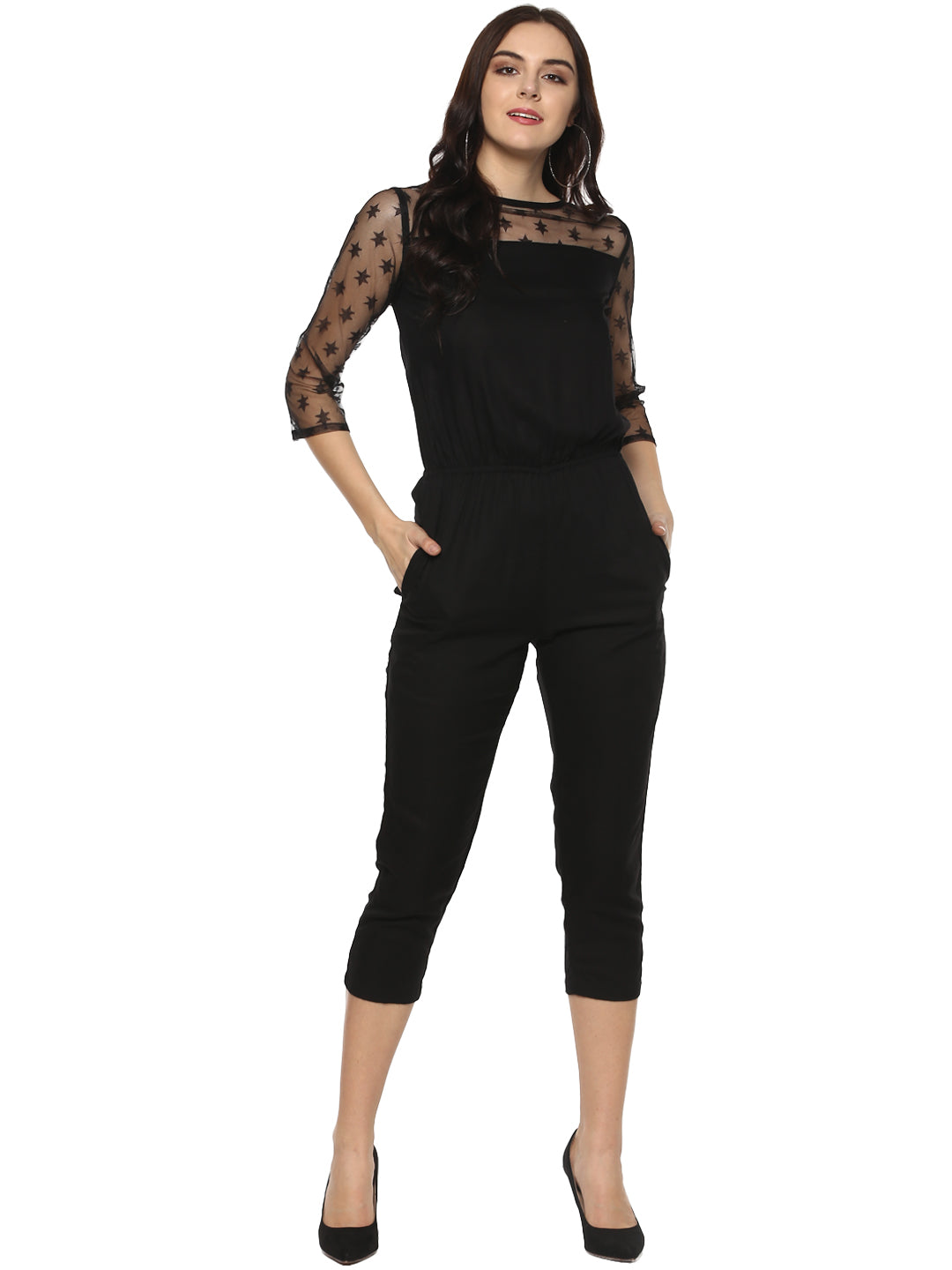 Women's Black Star Lace Jumpsuit StyleStone