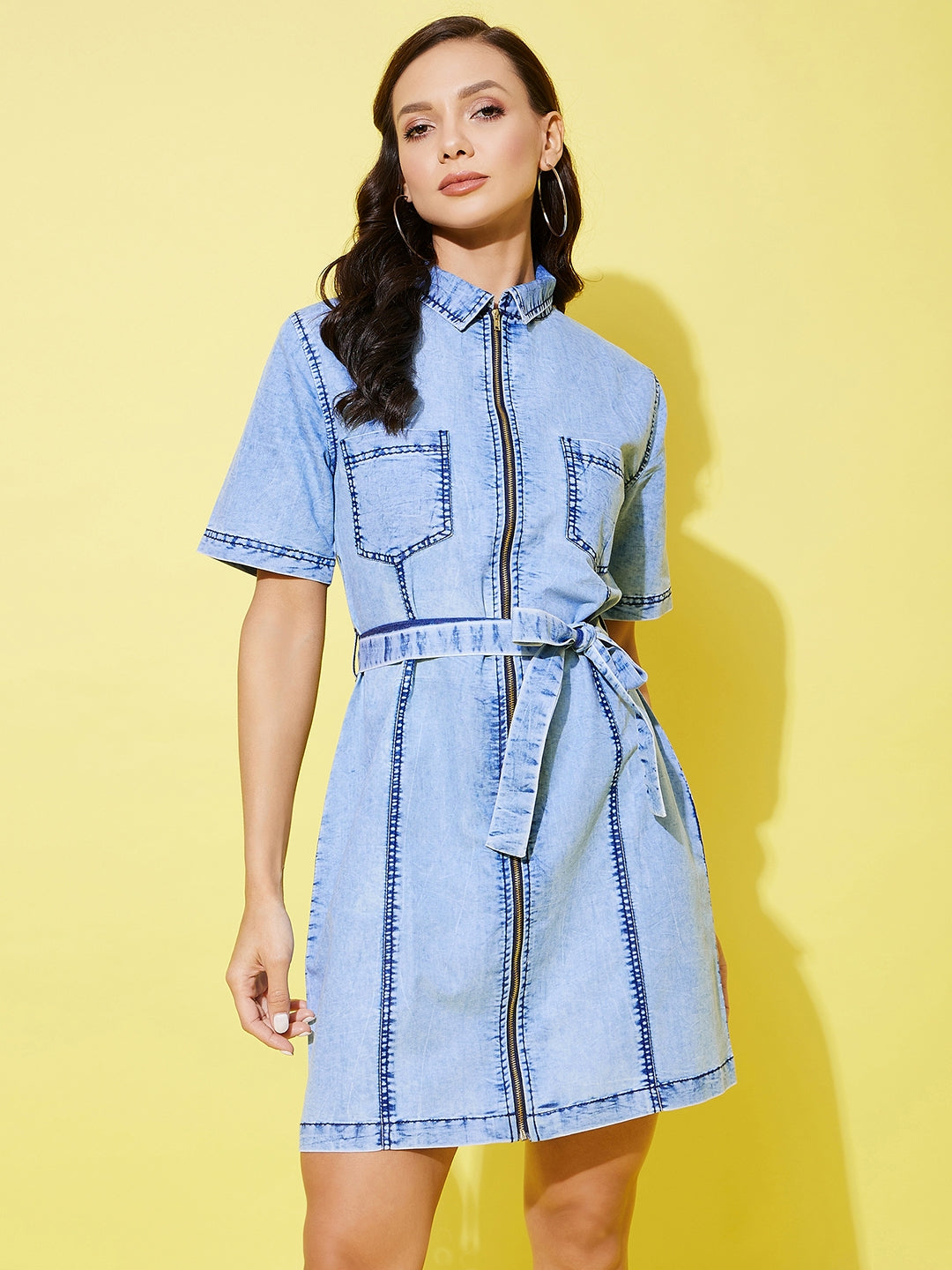 white christmas dresses Women's Blue Denim Patchwork Dress main image 1