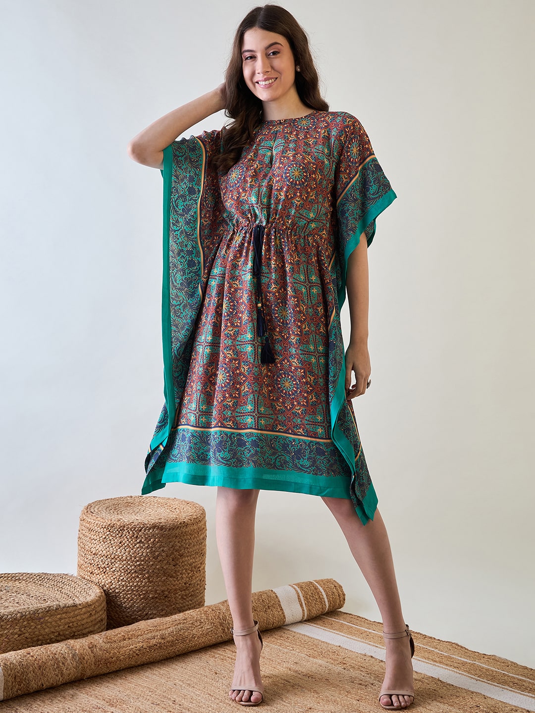 Women's Maroon Kaleidoscopic Kaftan Dress