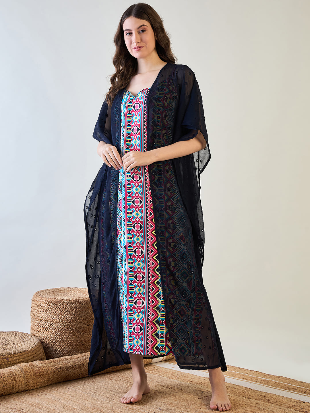 Women's Aztec Slip And Blue Dobby Elegant Gown Set - The Kaftan Compan Blackbeads Women's Aztec Slip And Blue Dobby Elegant Gown Set - The Kaftan Compan Blackbeads