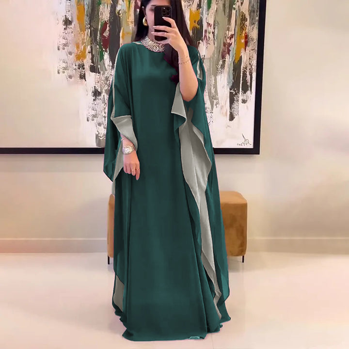 Women's Green 2 Layer Georgette Chiffon Drapped Sleeves Kaftan