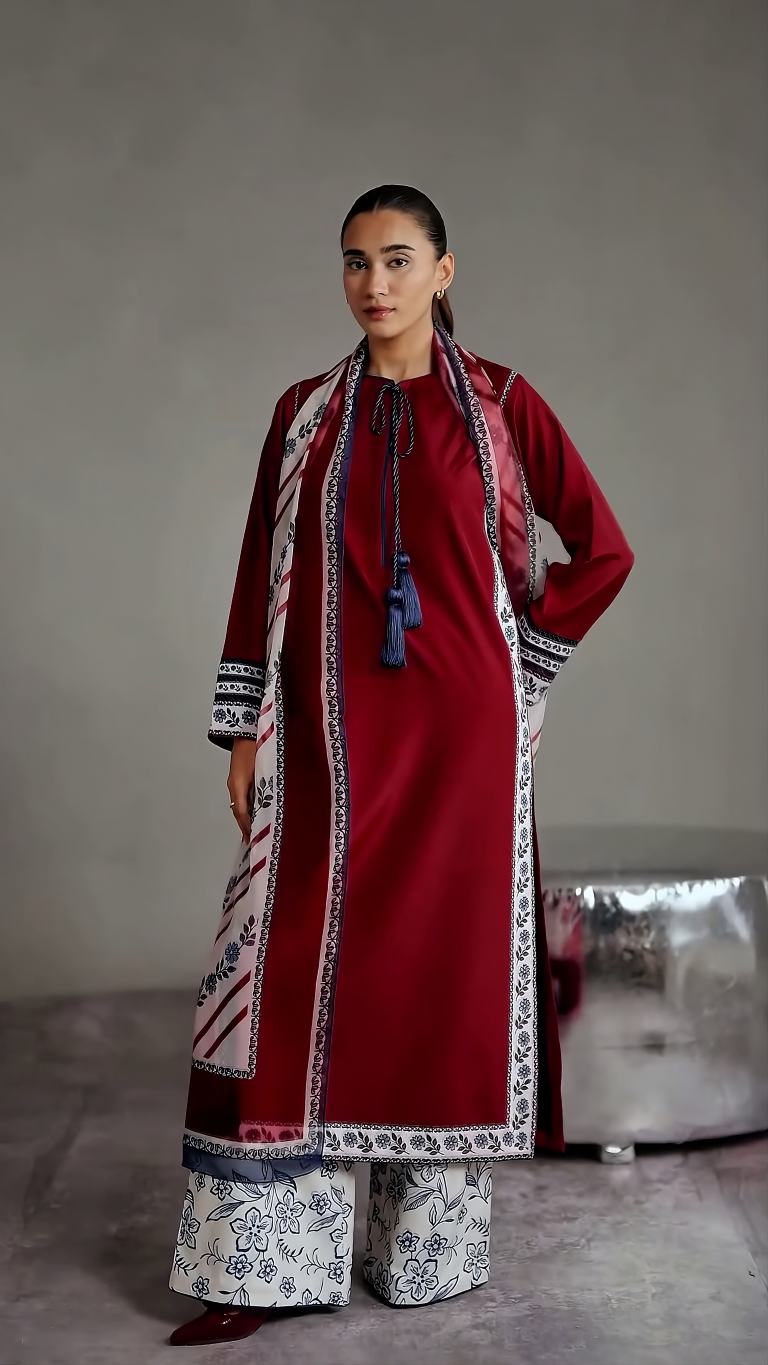 Women's Maroon Premium Soft Crepe Lace Work Kurta Set