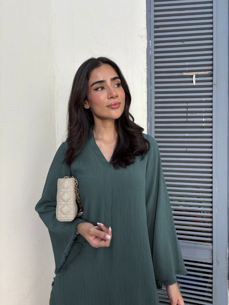 Women's Teal Wrinkle Free Premium Crush Crepe Fringe Detailing Co-Ord Set