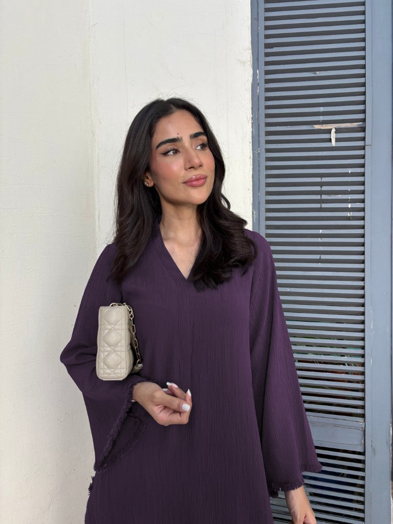 Women's Wine Wrinkle Free Premium Crush Crepe Fringe Detailing Co-Ord Set