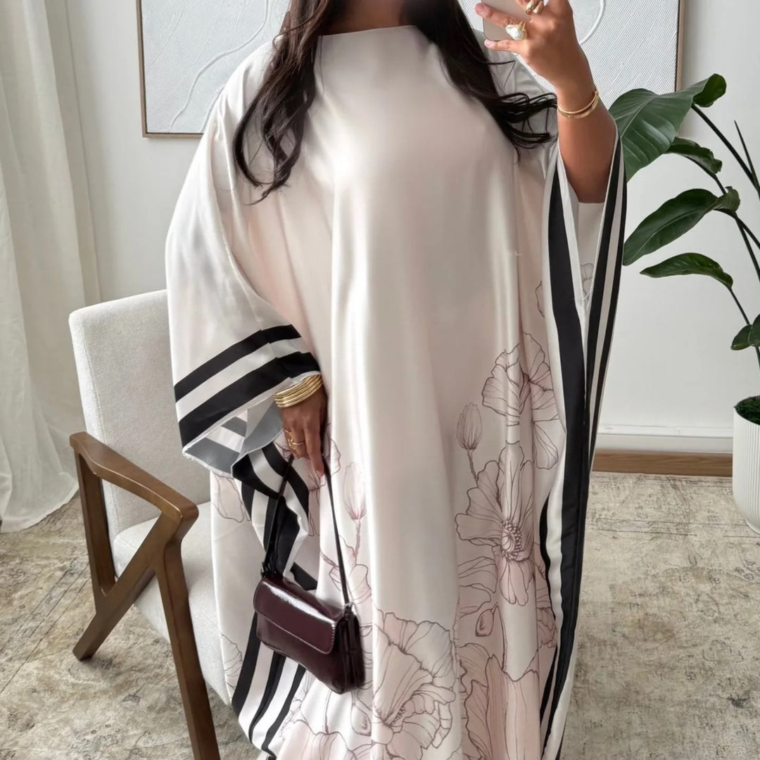 Women's White Heavy Cotton Blend Floral Print Kaftan