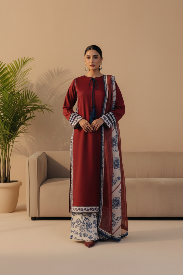 Women's Maroon Premium Soft Crepe Lace Work Kurta Set