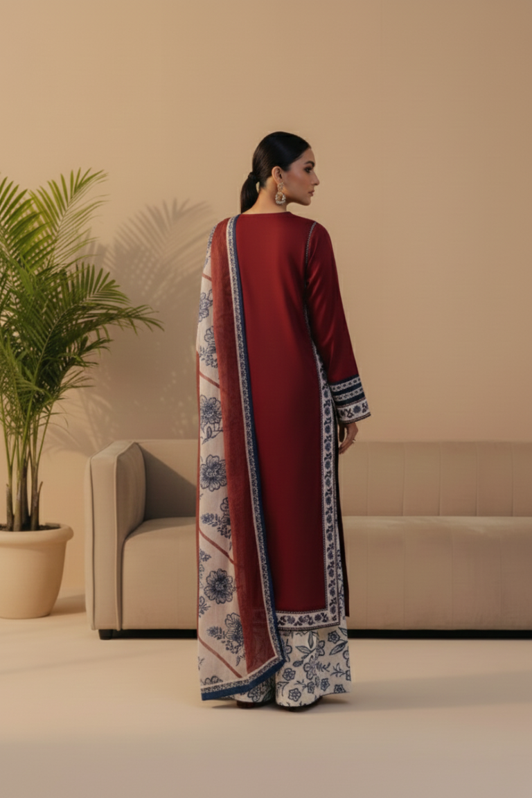 Women's Maroon Premium Soft Crepe Lace Work Kurta Set