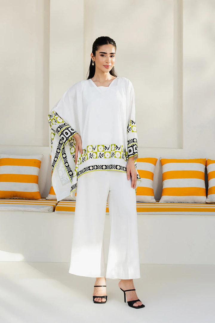 Women's white Premium Matty Printed Kaftan Set