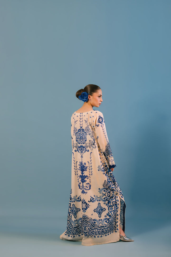 Women's Cream Cotton Floral Print Kaftan Set