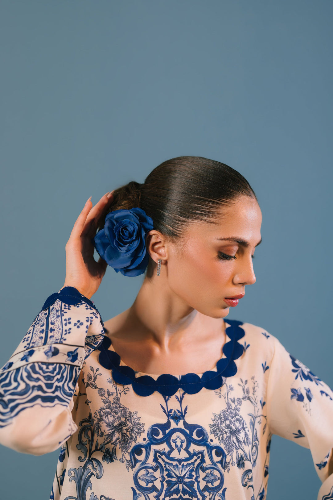 Women's Cream Cotton Floral Print Kaftan Set