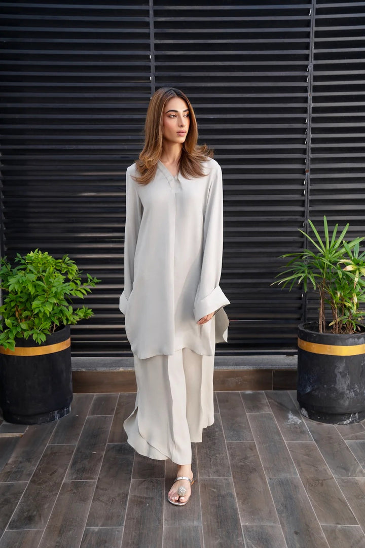 Women's Off White Soft BSY Crepe Plane Co-Ord Sets - BlackBeads