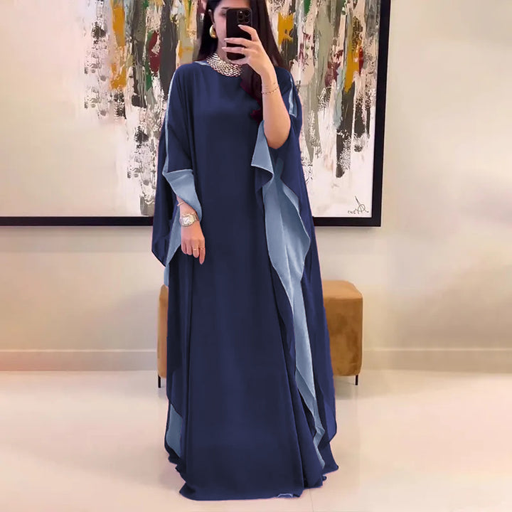 Women's Navy Blue 2 Layer Georgette Chiffon Drapped Sleeves Kaftan