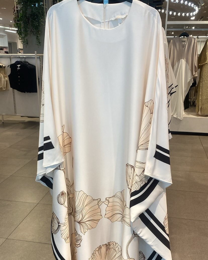 Women's White Double Georgette Floral Print Kaftan