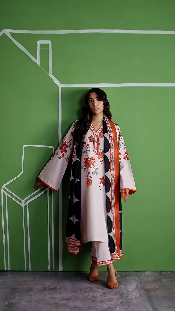 Women's Beige Premium Soft Crepe Floral Printed Kurta Set