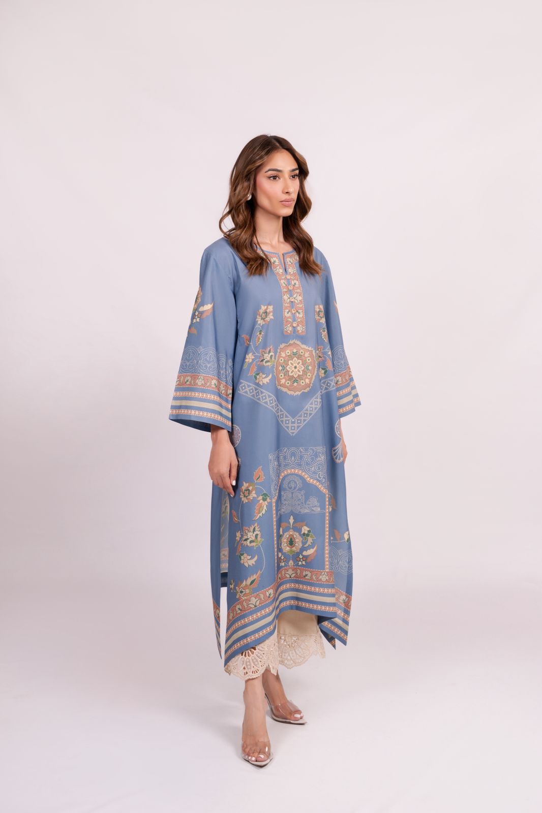 Women's Sky Blue Cotton Floral Print Co-Ord Set