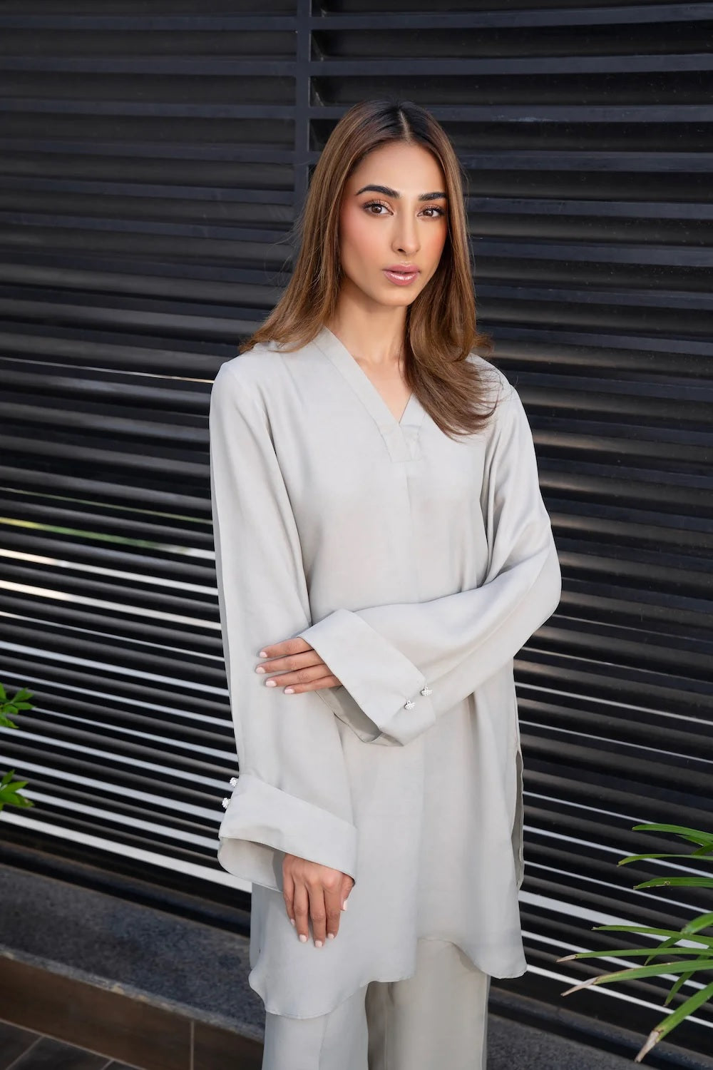 Women's Off White Soft BSY Crepe Plane Co-Ord Sets - BlackBeads