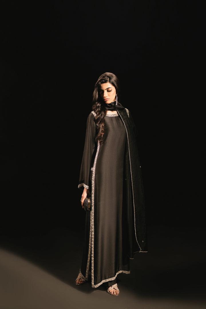 women's Black Embroidered Salwar Suit with Dupatta