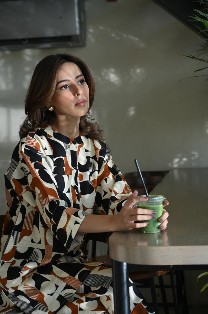 Women's Multi Color Linen Blend Floral Print Co-Ord Set - BlackBeads