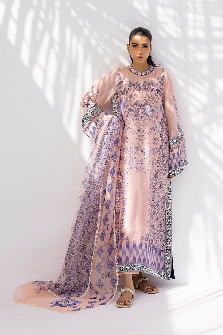 Women's Peach Georgette Double Layer Heavy Lace Work Kaftan Set