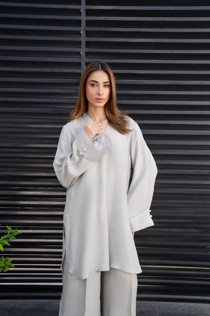 Women's Off White Soft BSY Crepe Plane Co-Ord Sets - BlackBeads