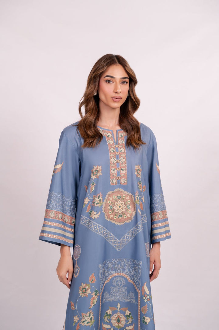 Women's Sky Blue Cotton Floral Print Co-Ord Set