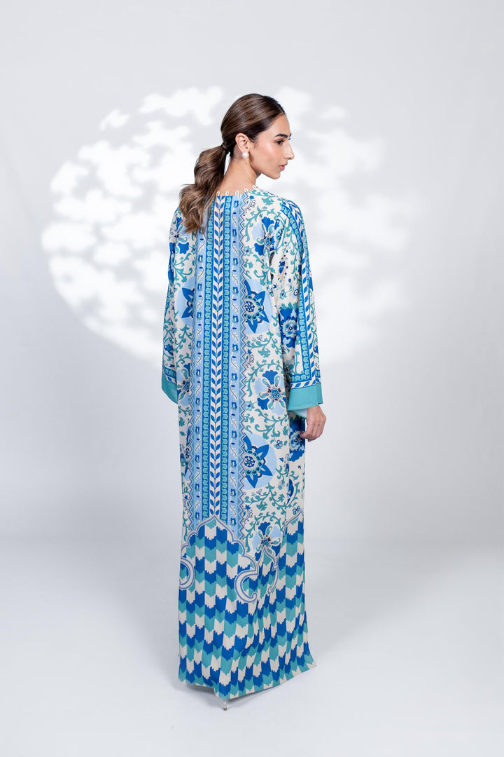 Women's Blue Crepe Floral Print Kaftan