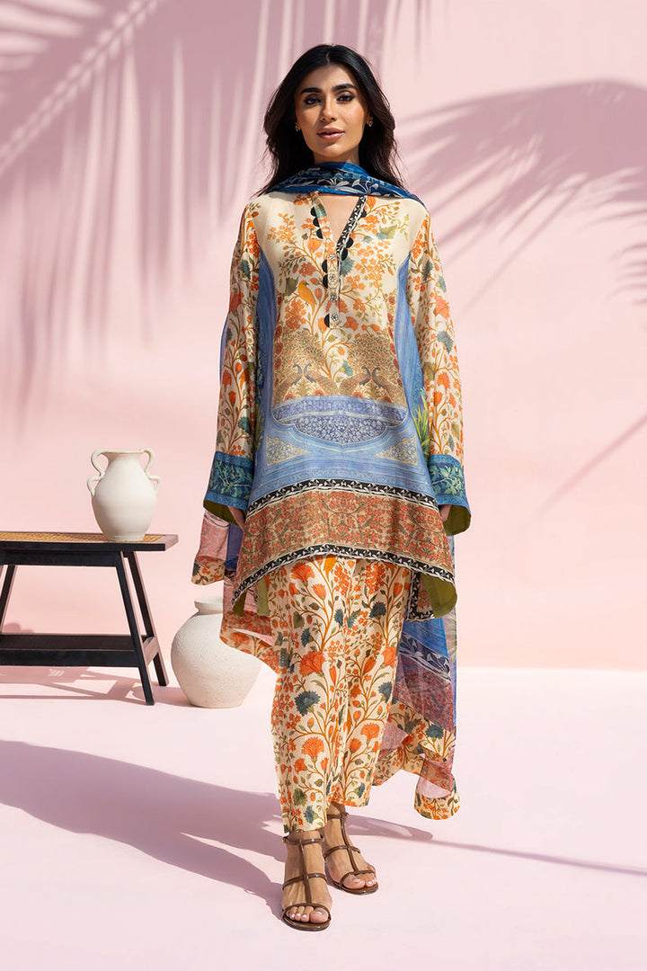 Women's Multi color Printed Cotton Net Kurti with Silk Salwar & Chiffon Dupatta