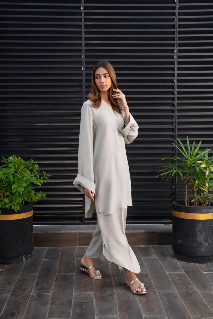 Women's Off White Soft BSY Crepe Plane Co-Ord Sets - BlackBeads