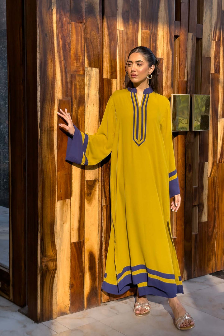 Women's Mustard Berry Crepe Plain Kaftan Set