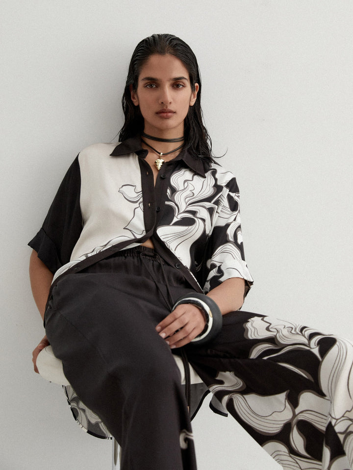 Women's Black Soft BSY Crepe Printed Co-Ord Sets - BlackBeads