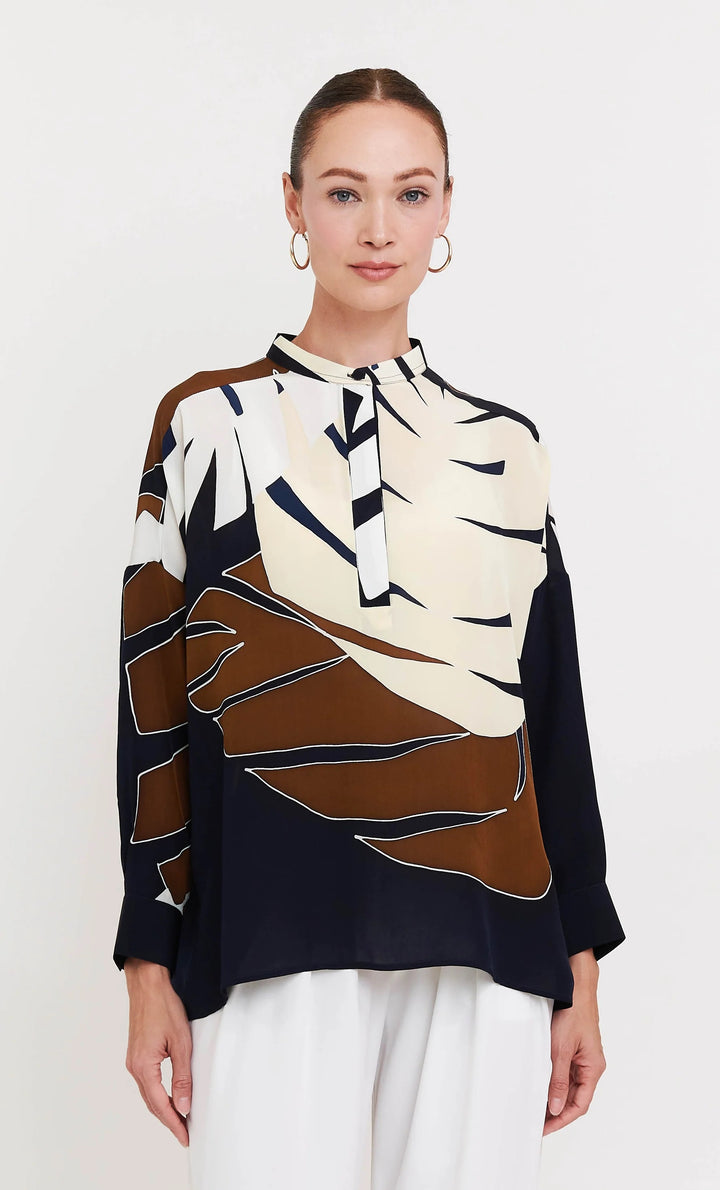 Women's Multi Color Roman Silk Blend Floral Print Top - BlackBeads