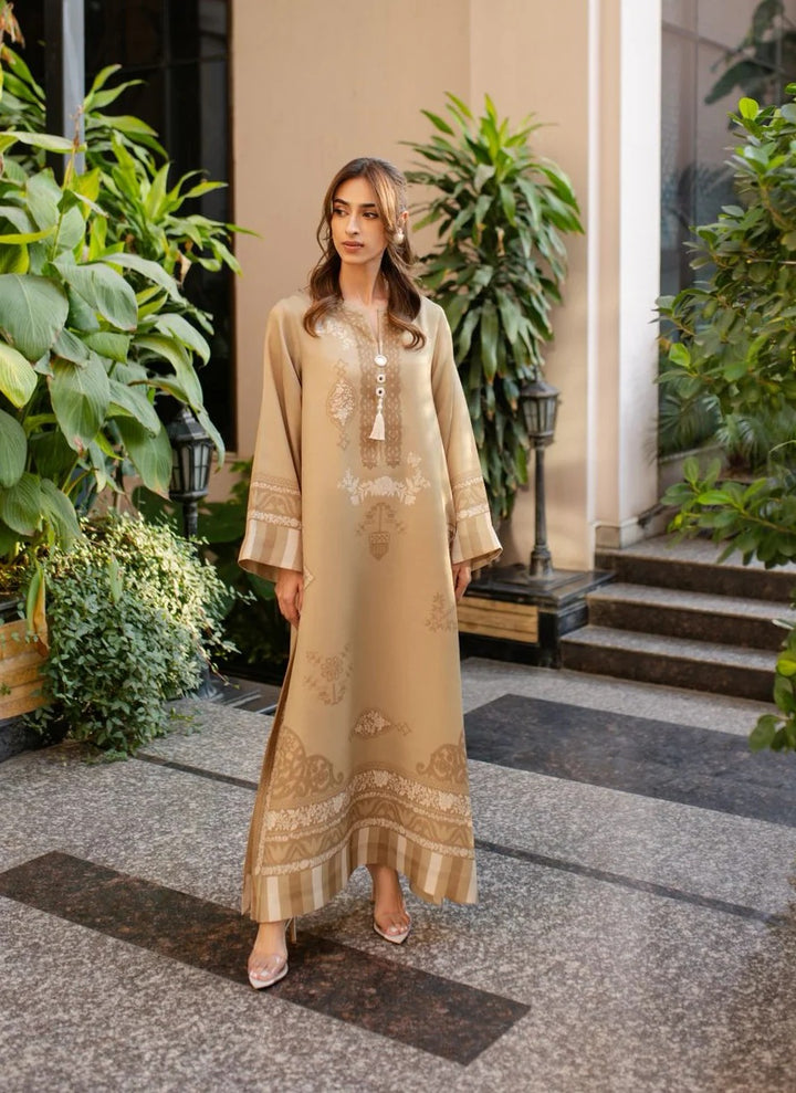 Women's Light Brown Soft Cotton Satin Blend Floral Print Kaftan