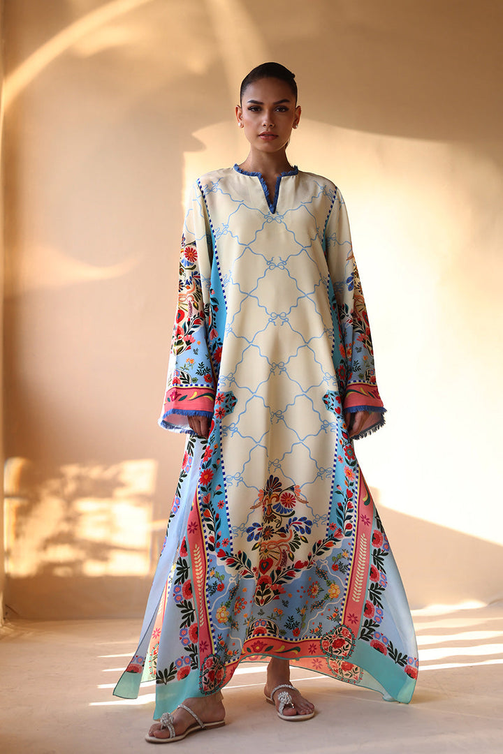 Women's White Premium Soft Crepe Floral Print Kaftan