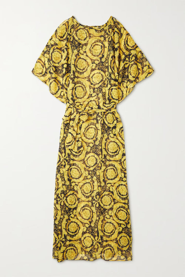 Women's Goldy Leafe Georgette Kaftan - BlackBeads