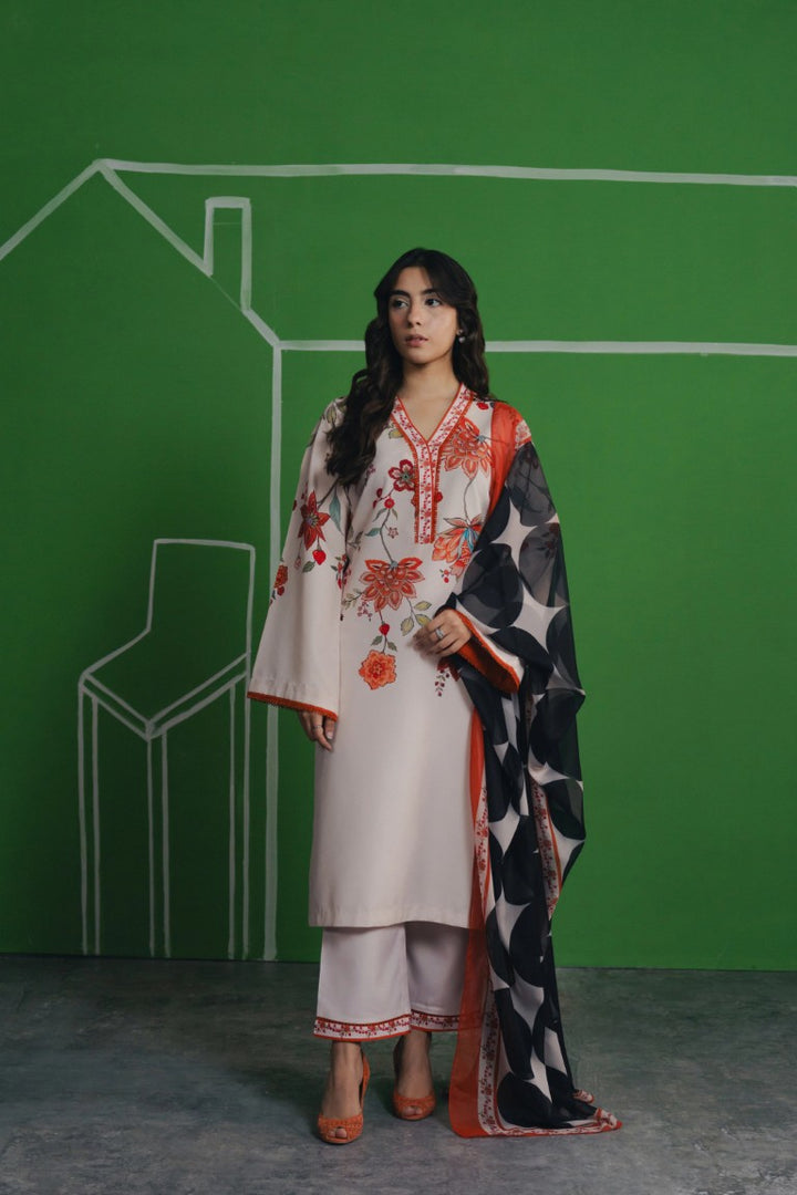 Women's Beige Premium Soft Crepe Floral Printed Kurta Set