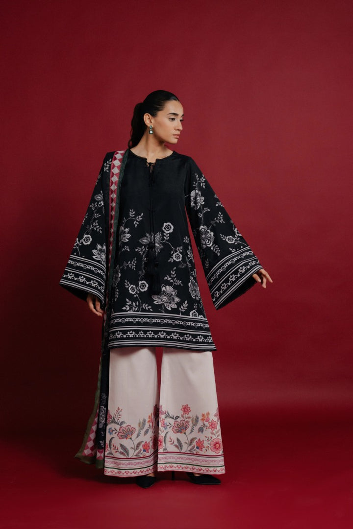 Women's Black Premium Soft Crepe Floral Printed Kaftan Set