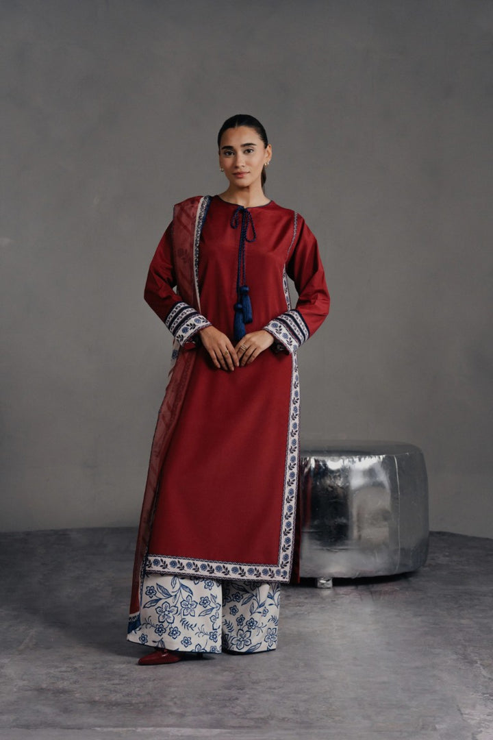 Women's Maroon Premium Soft Crepe Lace Work Kurta Set