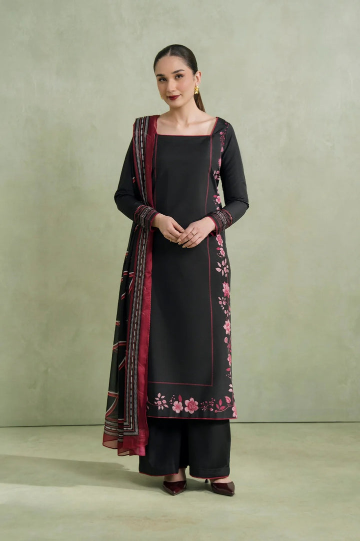 Women's Black Premium Soft Crepe Floral Print Kurta Set