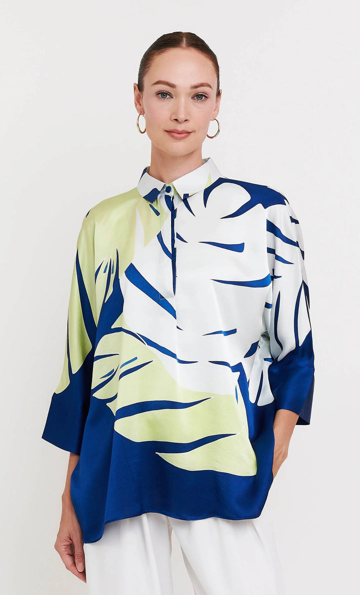 Women's Multi Color Roman Silk Blend Printed Top - BlackBeads