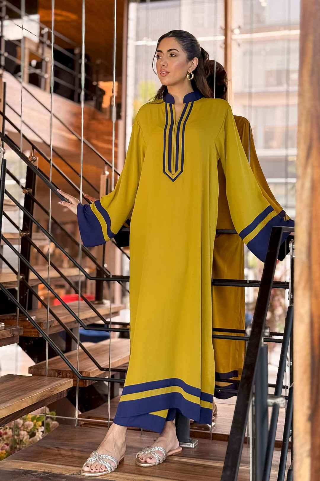 Women's Mustard Berry Crepe Plain Kaftan Set