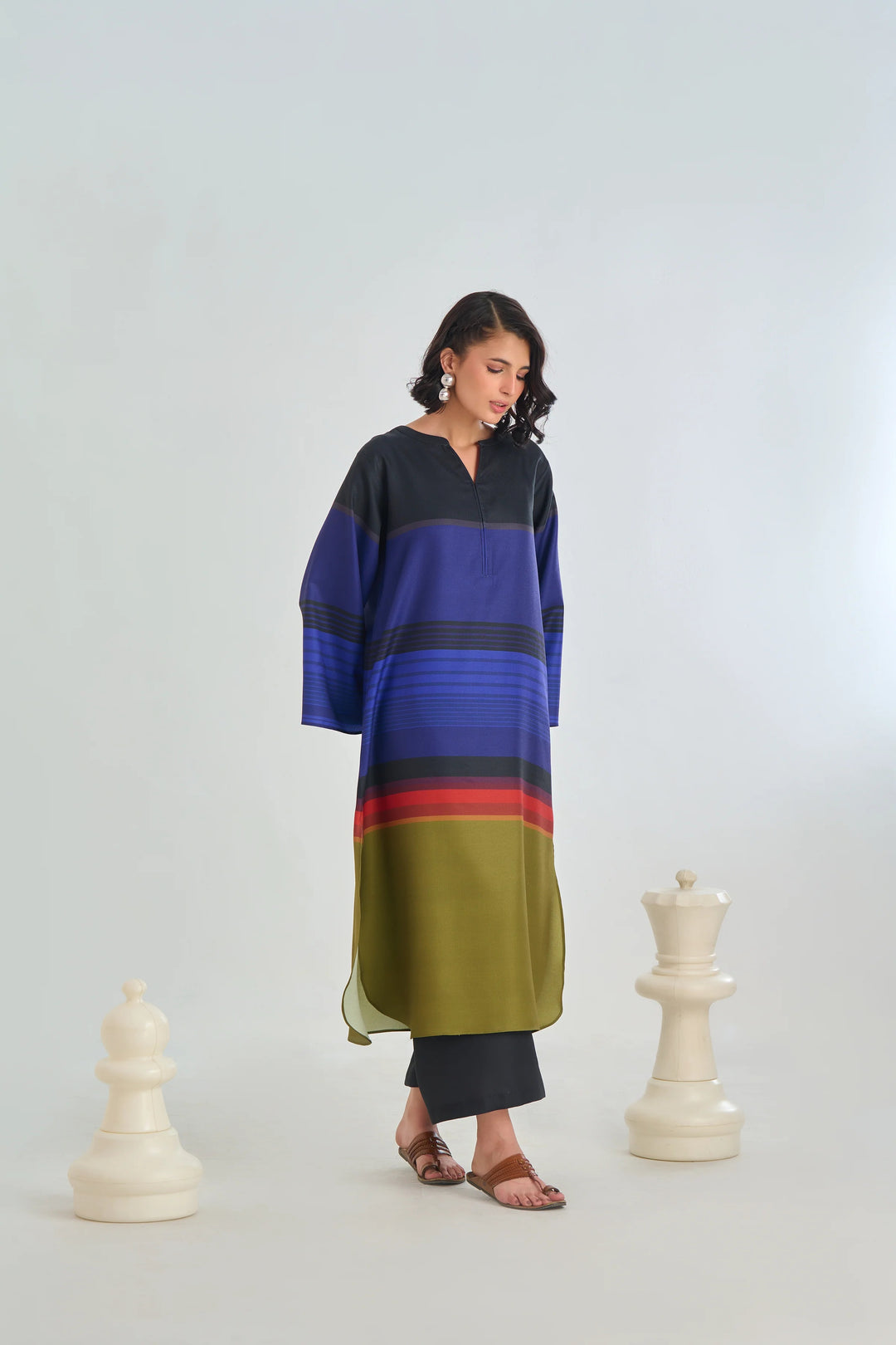 Women's Multi color Midnight Spectrum Straight Kurta Set