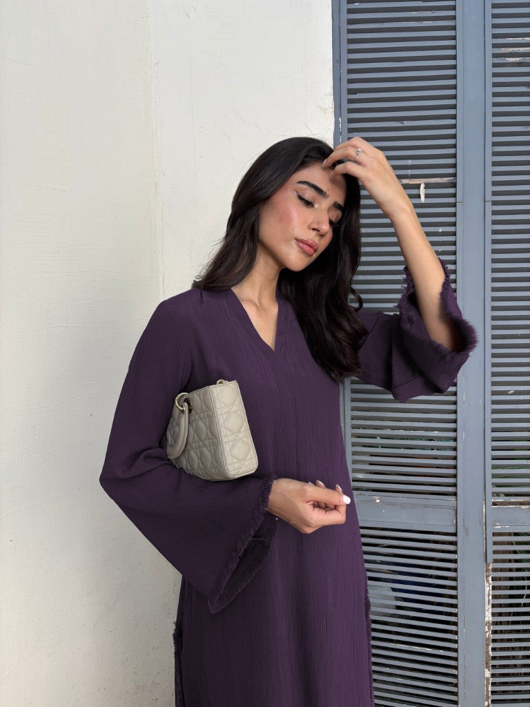 Women's Wine Wrinkle Free Premium Crush Crepe Fringe Detailing Co-Ord Set