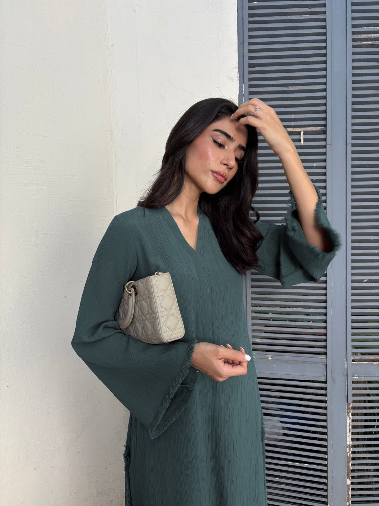 Women's Teal Wrinkle Free Premium Crush Crepe Fringe Detailing Co-Ord Set