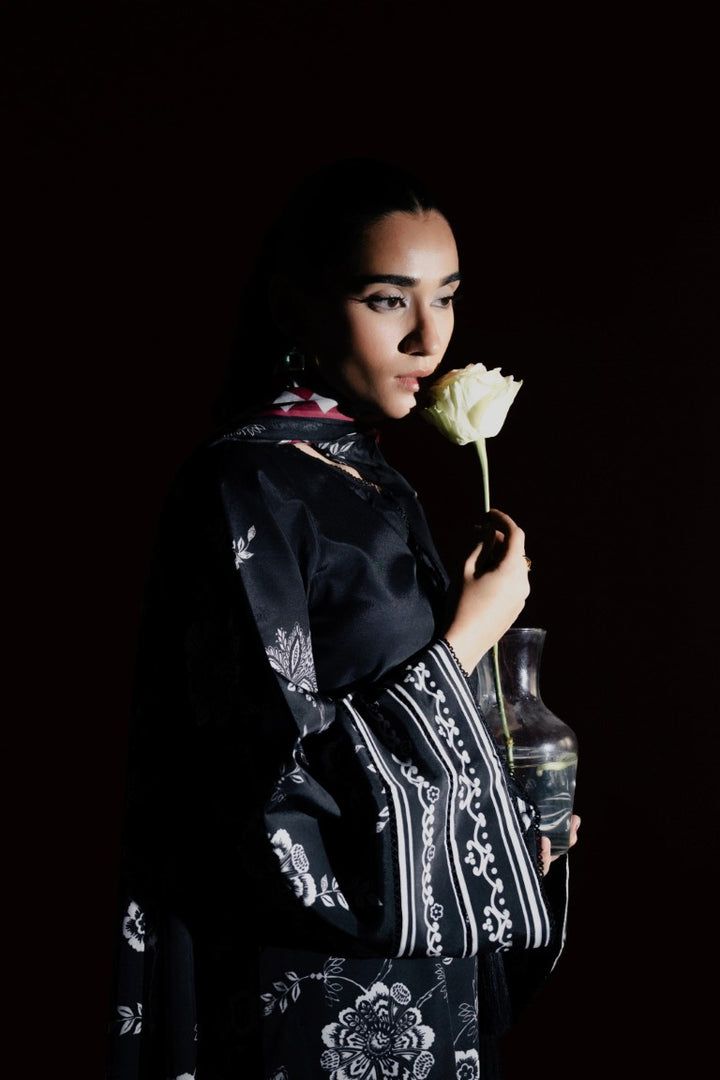 Women's Black Premium Soft Crepe Floral Printed Kaftan Set