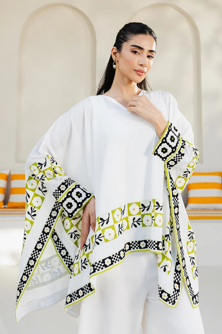 Women's white Premium Matty Printed Kaftan Set