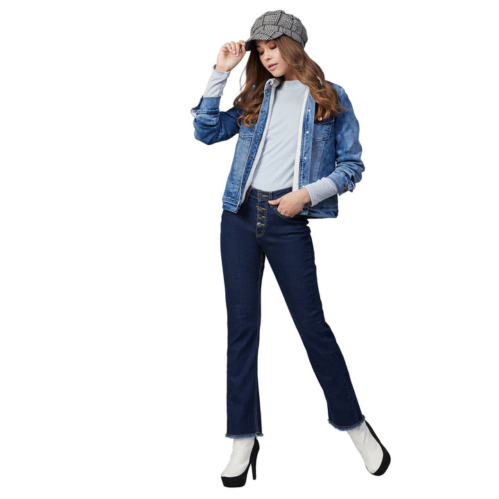 Women's Denim Jacket with Soft Warm Faux Fur Lining inside & Washed Pocket effect - StyleStone