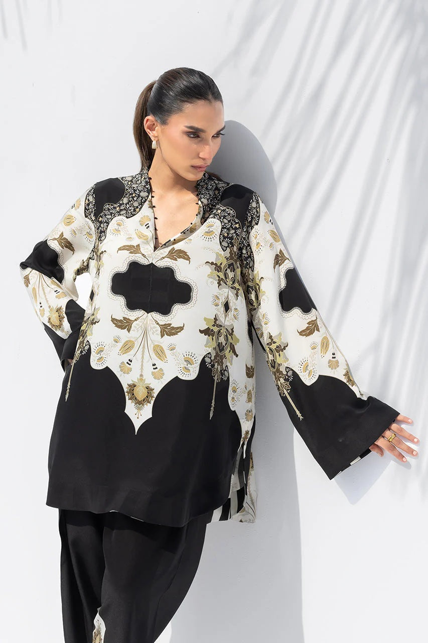 Women's Black Premium Soft Crepe Handwork Detailing On Neck Co-Ord Set