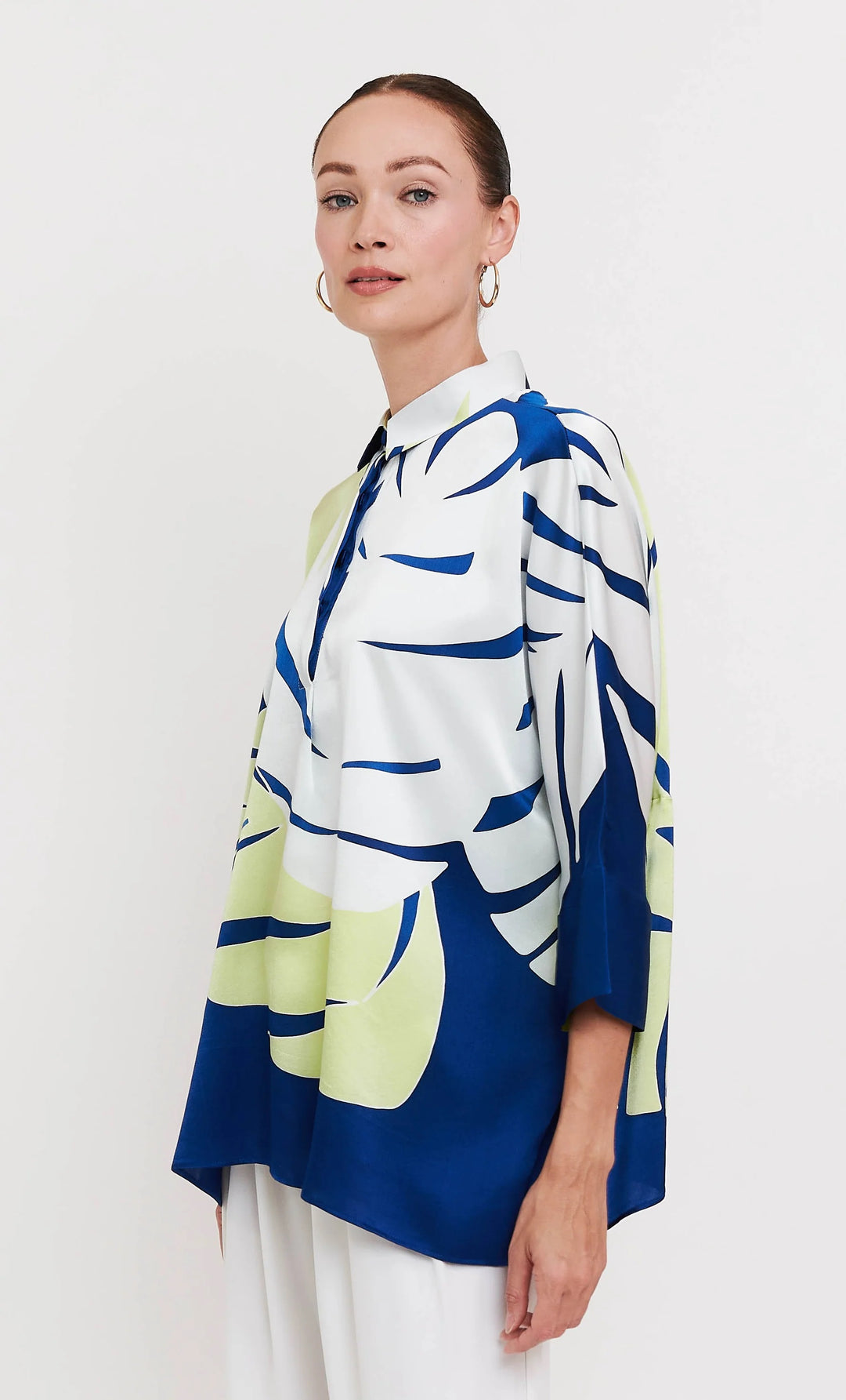 Women's Multi Color Roman Silk Blend Printed Top - BlackBeads